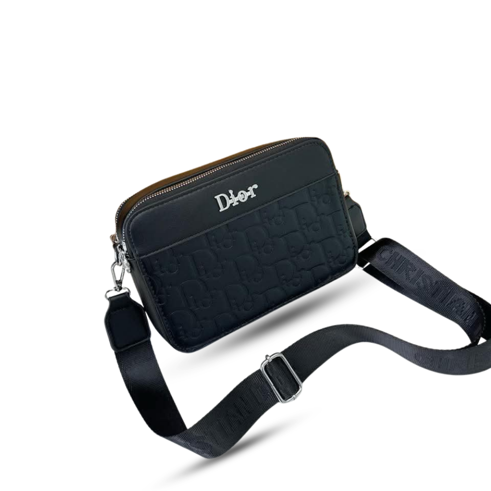EMBOSSED MONOGRAM BLACK CAMERA BAG
