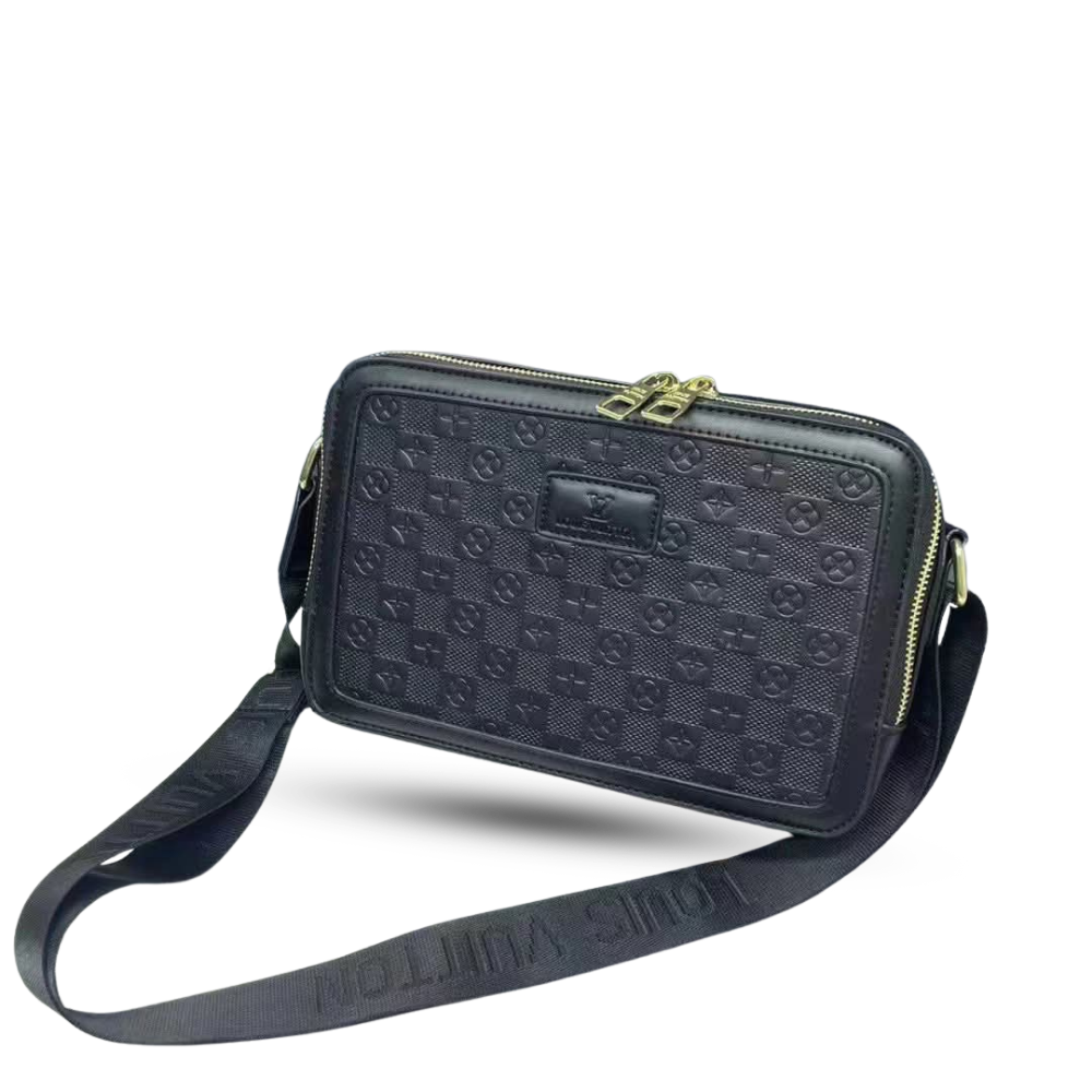 EMBOSSED MONOGRAM BLACK CAMERA BAG