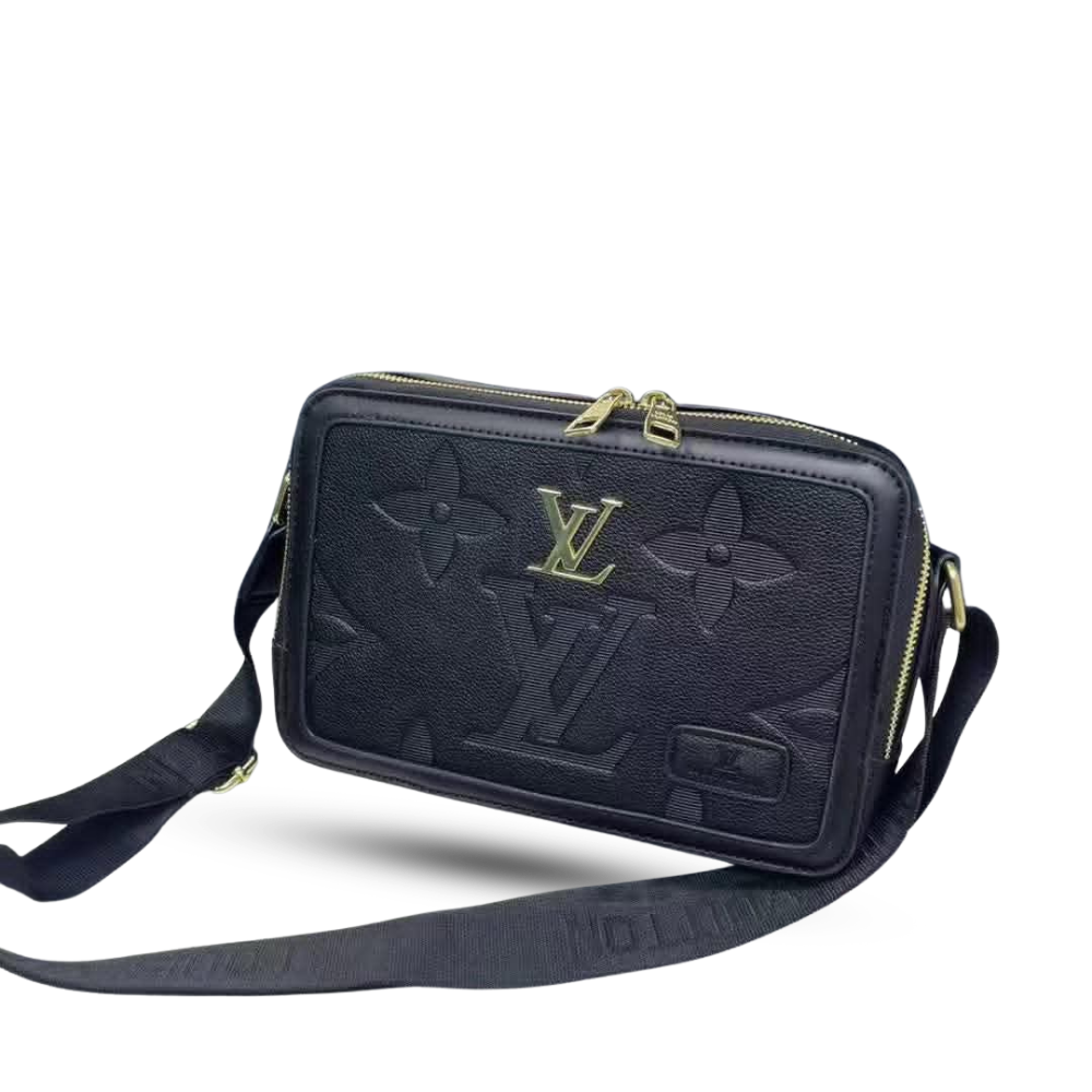 EMBOSSED MONOGRAM BLACK CAMERA BAG
