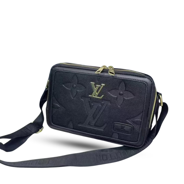 EMBOSSED MONOGRAM BLACK CAMERA BAG