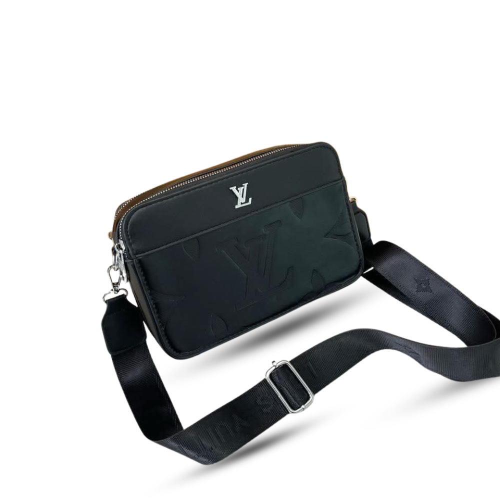 EMBOSSED MONOGRAM BLACK CAMERA BAG