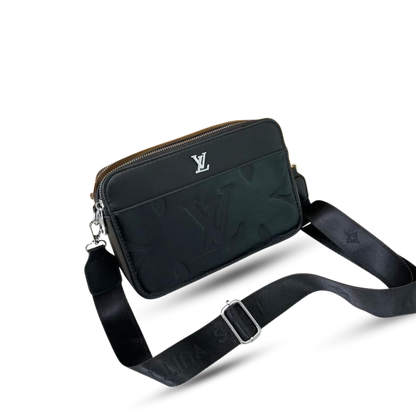 EMBOSSED MONOGRAM BLACK CAMERA BAG