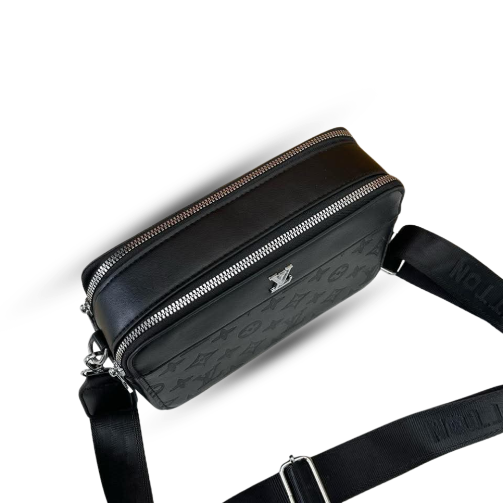 EMBOSSED MONOGRAM BLACK CAMERA BAG
