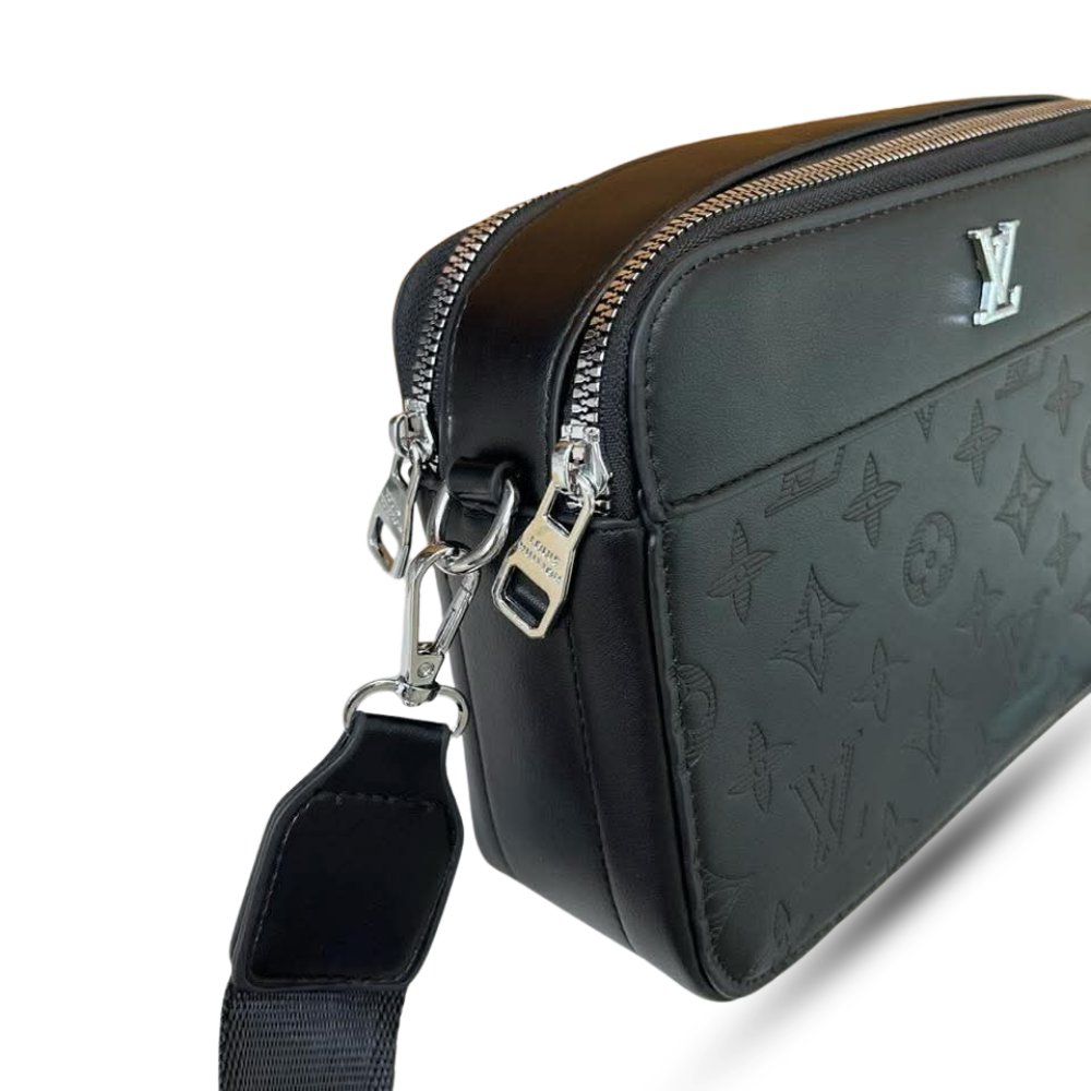 EMBOSSED MONOGRAM BLACK CAMERA BAG