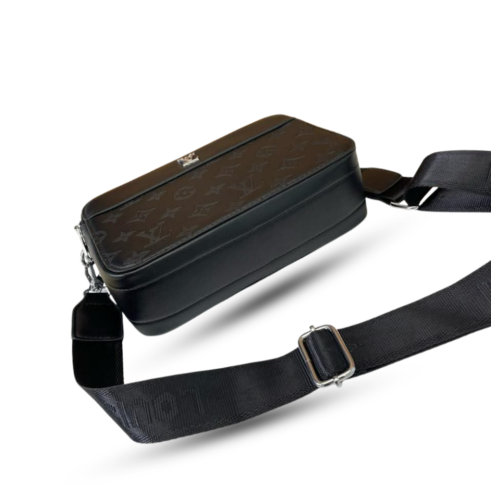 EMBOSSED MONOGRAM BLACK CAMERA BAG