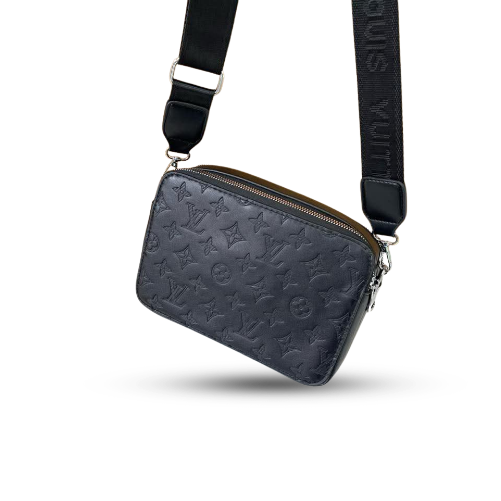 EMBOSSED MONOGRAM BLACK CAMERA BAG