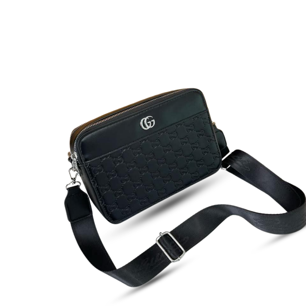 EMBOSSED MONOGRAM BLACK CAMERA BAG